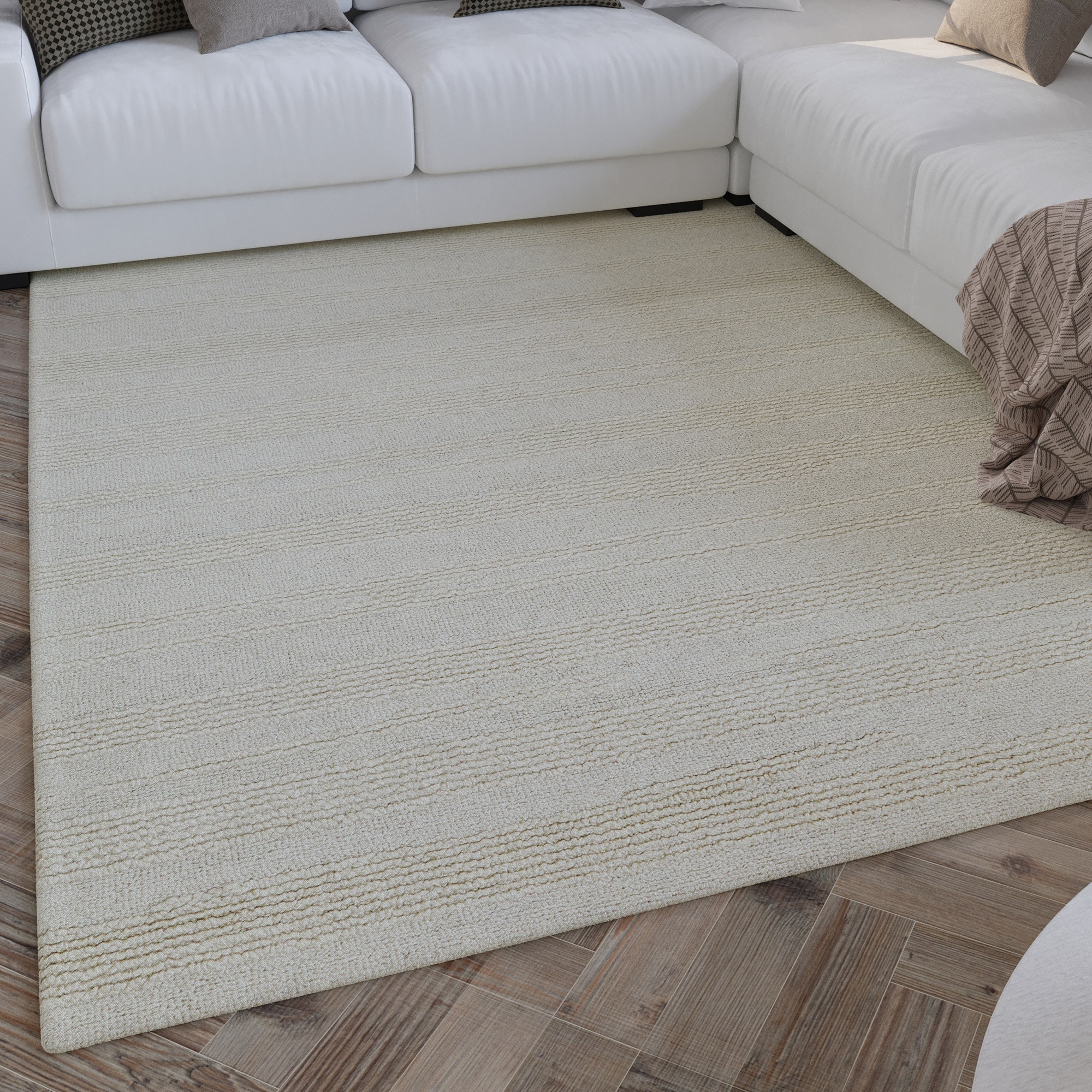 Teppich WECON HOME "Hamptons TWENTYSEVEN", beige (creme weiß), B:200cm H:15mm L:300cm, Polyester, Teppiche, Läufer, Kurzflor, Wohnzimmer, Schlafzimmer, elegant, robust, Linie Image