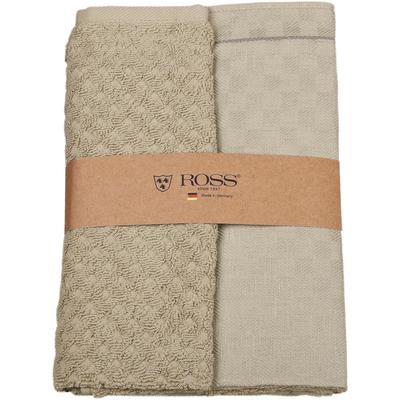 Geschirrtuch ROSS "2er Set 908, 1 Geschirrtuch + 1 Küchenfrottiertuch in einer Banderole", braun (cappuccino), B:50cm L:70cm, 50% Baumwolle, 50% Leinen, 100% Baumwolle, Geschirrtücher, Zwirn Halbleinen Geschirrtuch + Küchenfrottiertuch aus 100%... Image
