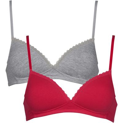 Soft-BH MY BASIC "padded cotton bra", Damen, Gr. 75, Cup AA, pink (grau, pink), Obermaterial: 95% Baumwolle, 5% Elasthan, unifarben, feminin, BHs, mit zarter Spitzenapplikation