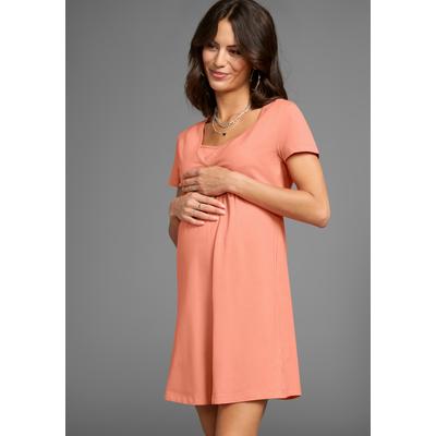 Umstandskleid NEUN MONATE "Kurzes Schwangerschafts-Jerseykleid, Minikleid", Damen, Gr. 40/42, N-Gr, orange (aprikot), Jersey, Obermaterial: 95% Baumwolle, 5% Elasthan, unifarben, casual, ca. Mitte Knie, V-Ausschnitt, Kurzarm, Kleider, Auschnitt in... Image