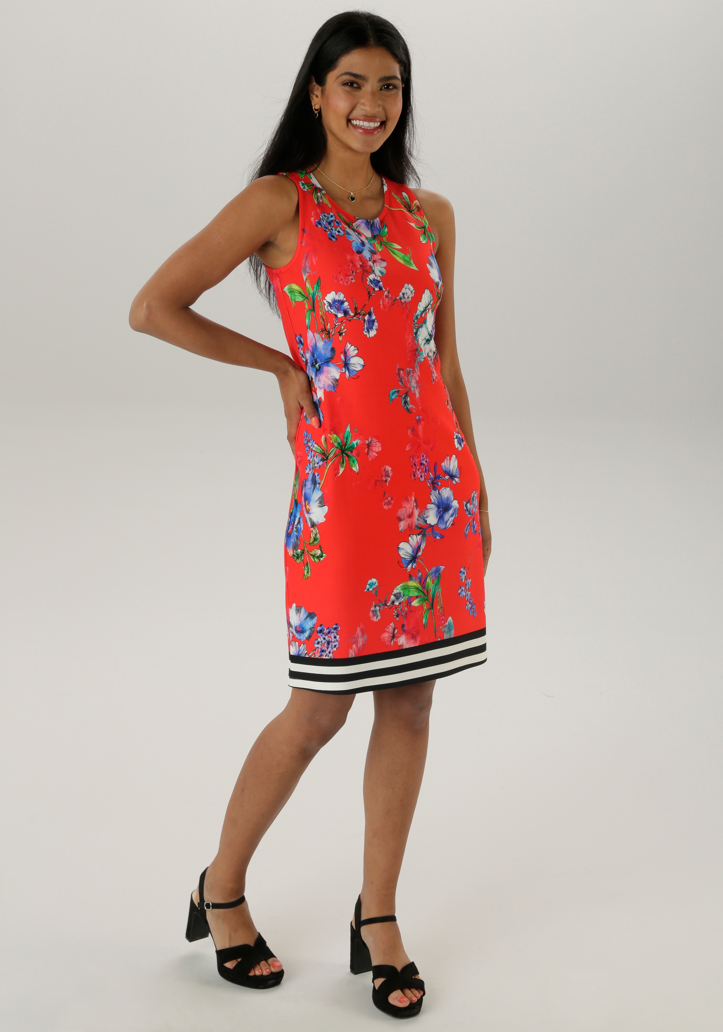 Sommerkleid ANISTON SELECTED, Damen, Gr. 38, N-Gr, rot, hellblau, blau, hellgrün, grün, weiß, rose, lila, türkis, petrol, schwarz, gelb,, Milano Rib, Obermaterial: 85% Viskose, 10% Polyester, 5% Elasthan, bedruckt, geblümt, gestreift,...