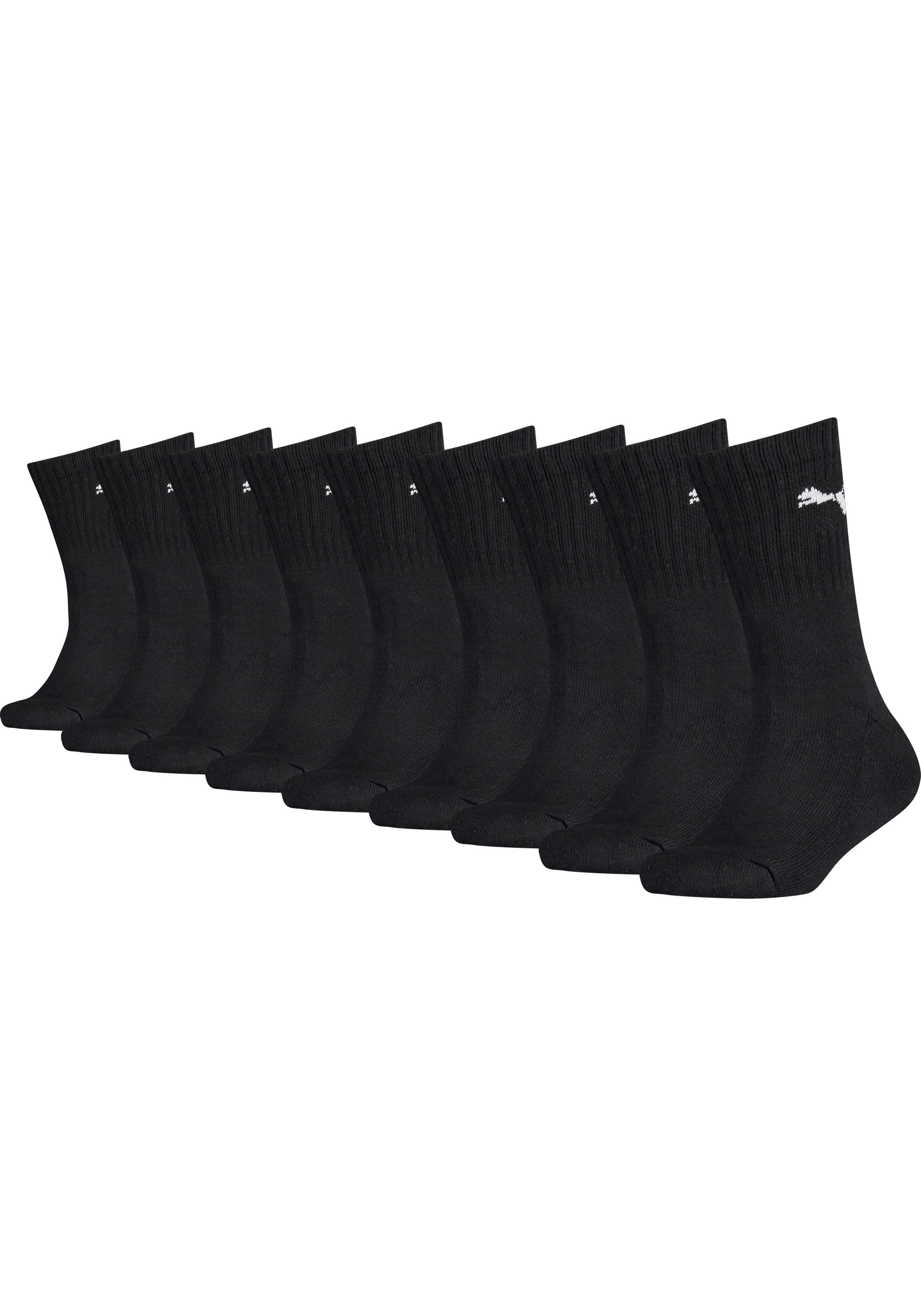 Tennissocken PUMA "JUNIOR CREW SOCK 9P ECOM", Damen, Gr. 31-34, schwarz, Baumwollmischung, unifarben, normal, Socken, Puma Cat am Bündchen Image