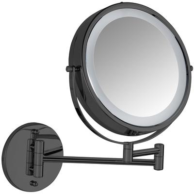 Wandspiegel WENKO "Power-Loc LED Modell Lumi", schwarz, B:25,5cm H:32cm T:35cm, Stahl, Spiegel, Kosmetikspiegel mit Beleuchtung, 5-fach Vergrößerung, ohne Bohren Image