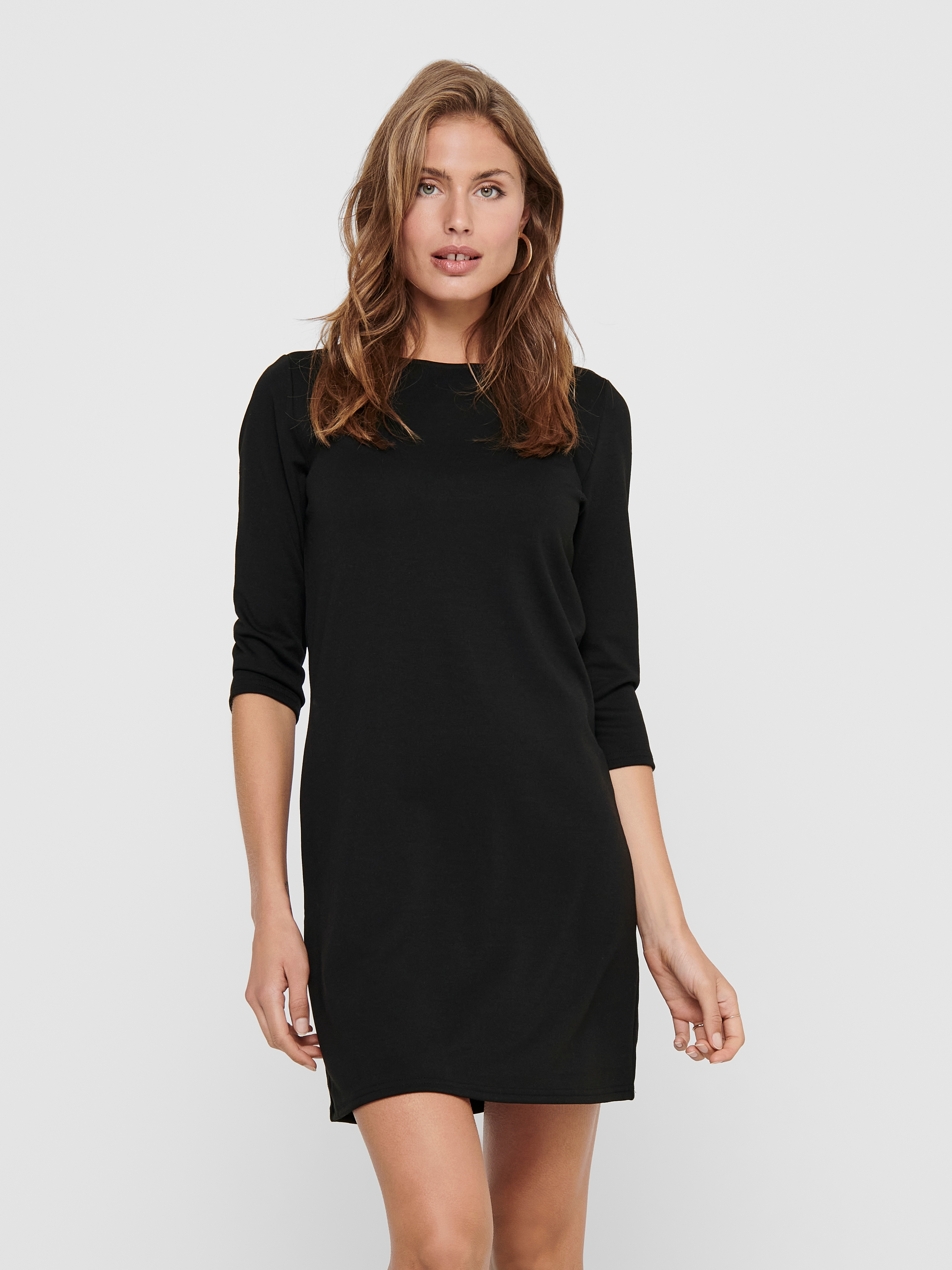 Jerseykleid ONLY "ONLBRILLIANT 3/4 DRESS", Damen, Gr. M, N-Gr, schwarz, Jersey, Obermaterial: 82% Polyester, 13% Viskose, 5% Elasthan, unifarben, Midi, Rundhals, Kleider Jerseykleid, Sommerkleid