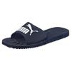 Badesandale PUMA "PURECAT", Gr. 42, blau (peacoat, weiß), Synthetik, sportlich, Schuhe Badelatschen Pantolette