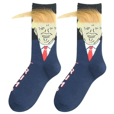 Socks Spoof Funny Donald Trump Socks With 3D Fake Hair Crew Socks Men Women Compression Socks