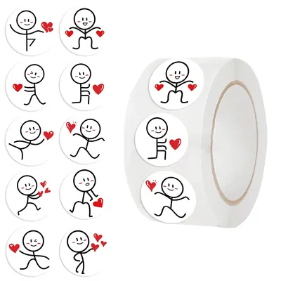 500 Teile/rolle Cartoon Nette Stickman Herz Dicht Aufkleber DIY PVC Laptop Aufkleber Dekoration Image