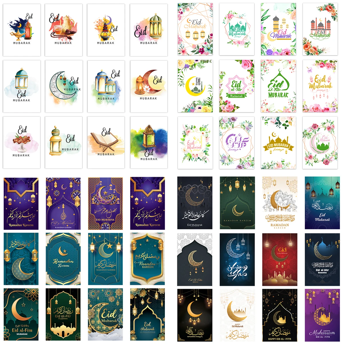 12 Stück Eid Mubarak-Grußkarten, islamische Ramadan-Einladungskarte, Papiergrußkarte mit Umschlägen, Eid Al-Fitr-Geschenk, muslimische Party Image