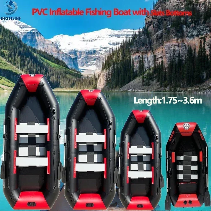 Neues 1,75–3,3 m rotes PVC-Schlauchboot für 1–6 Personen, 0,7 mm Kajak mit Lamellen, Bodenset, Rudern für Flussseen, Wassersport Image