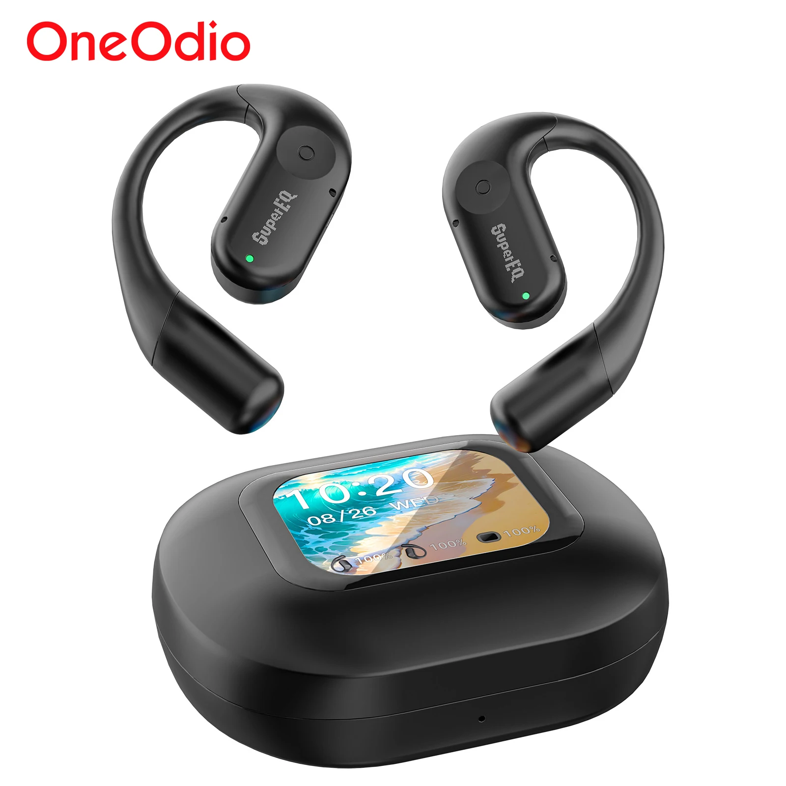 Oneodio SuperEQ 801/802 Drahtlose Bluetooth-Kopfhörer, offene Ohr-Kopfhörer mit LED-Display, Ohrbügel, Luftleitungs-Ohrhörer Image