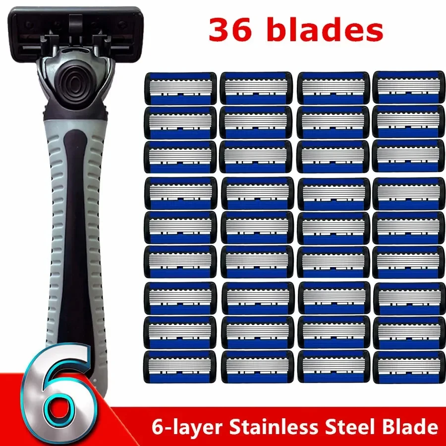 Razor Klassischer 6-lagiger Sicherheitsrasierer für Herrenrasur und Damen-Haarentfernung, Rasierklingen, manueller Rasierer Image