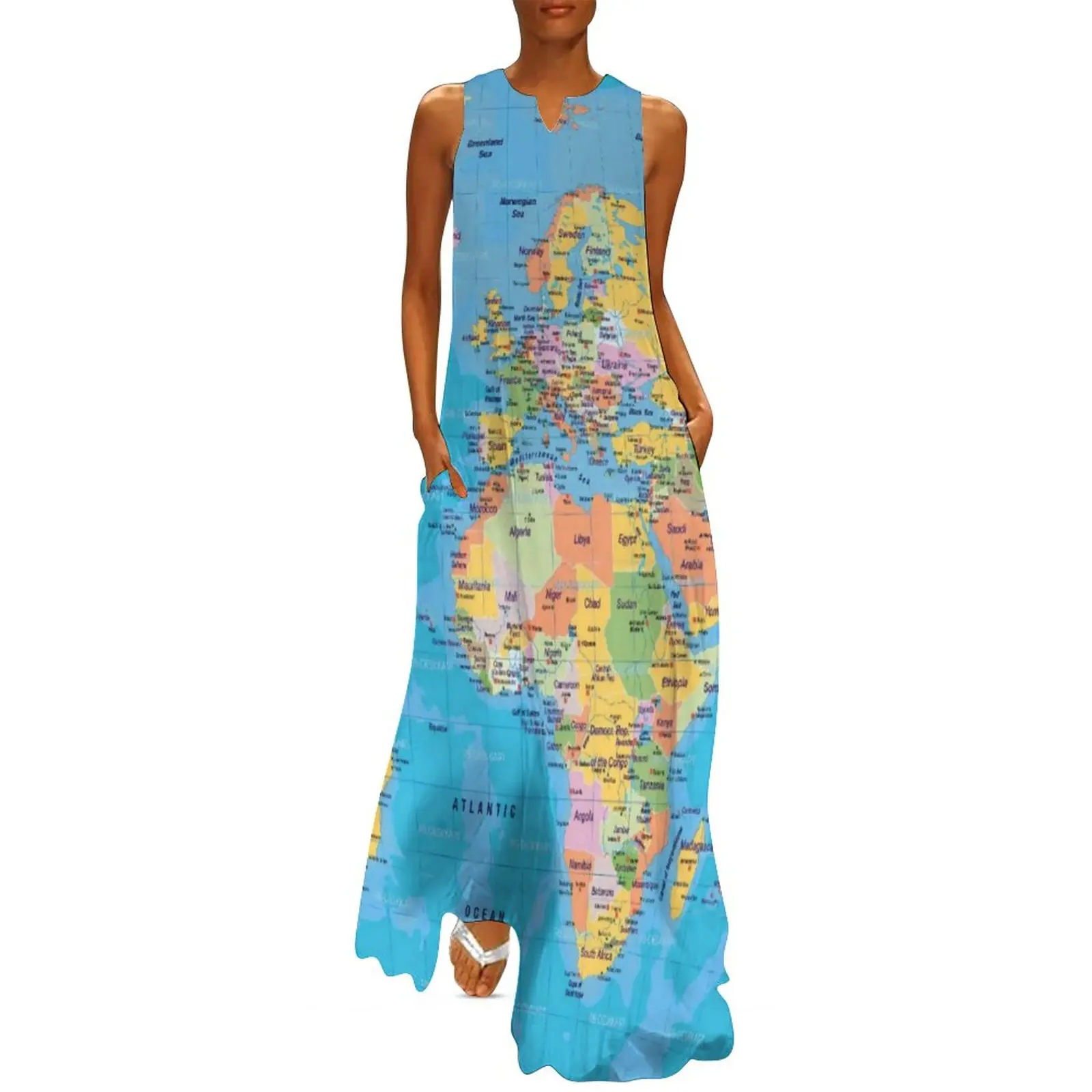 Erde Karte Kleid Weltkarten drucken elegante Maxi kleid Street Style Böhmen lange Kleider Frauen V-Ausschnitt benutzer definierte große Größe Vestidos