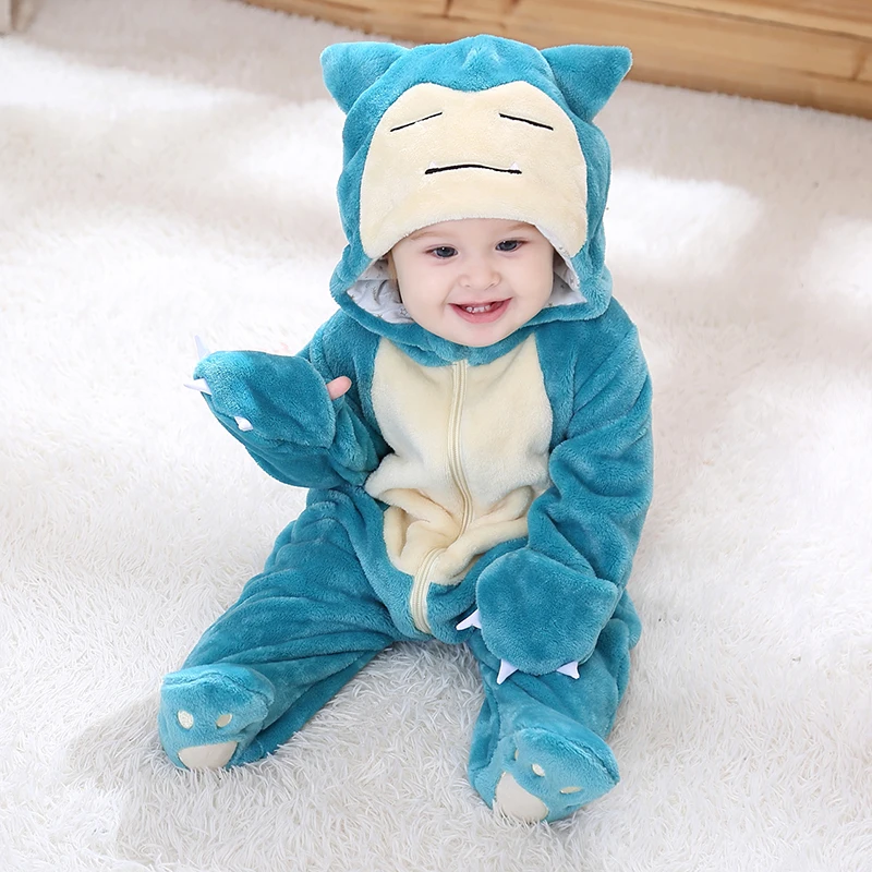Cartoon Snorlax Onesie Kigurumis Baby Strampler Kleinkind Winter Warm Tier Kostüm Outfit Cosplay Lustiges Kostüm Halloween Pijama Image