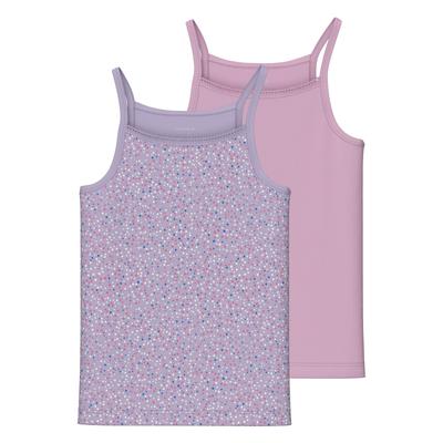 Unterhemd NAME IT "NKFSTRAP TOP 2P PASTEL LILAC DOT NOOS", Kinder, Gr. 134 (140), N-Gr, lila (pastel lila), Jersey, Obermaterial: 95% Baumwolle, 5% Elasthan, bedruckt, casual, normal, Rundhals, ärmellos, Unterhemden Image