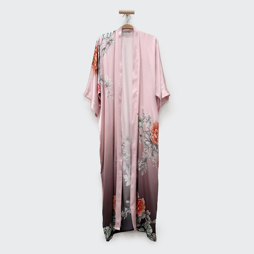 KIM+ONO Kimono Robe | Silk Botan Long Kimono Robe | Silk | Peach Blush | Long