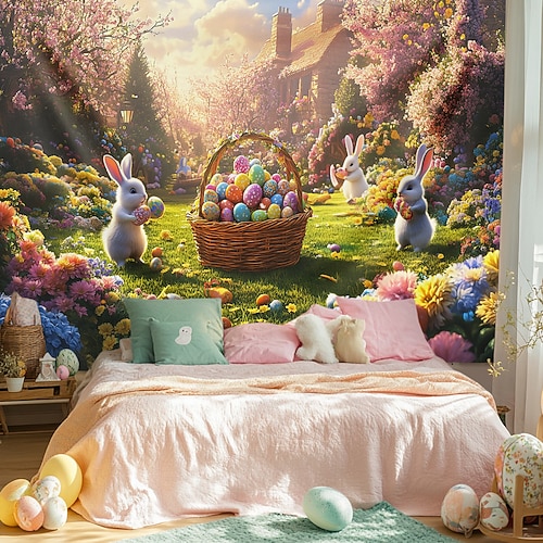 Hängender Wandteppich Kaninchen Eier Wandkunst Großer Wandteppich Wandmalerei Dekor Fotografie Hintergrund Decke Vorhang Heim Schlafzimmer Wohnzimmer Dekoration Image