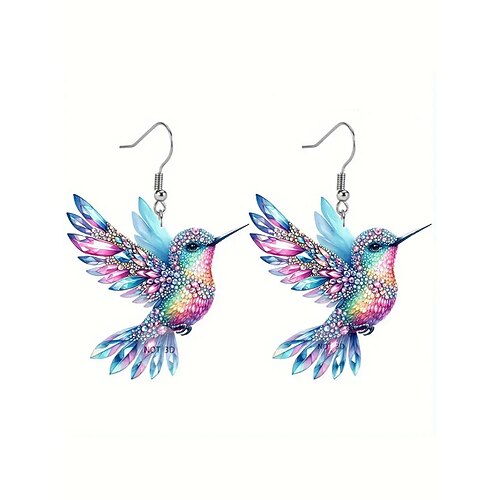 bunte Kolibri-Ohrhänger – leichtes Buntglas-Design für Frauen, perfekt für legere, künstlerische Anlässe und den Urlaub Image