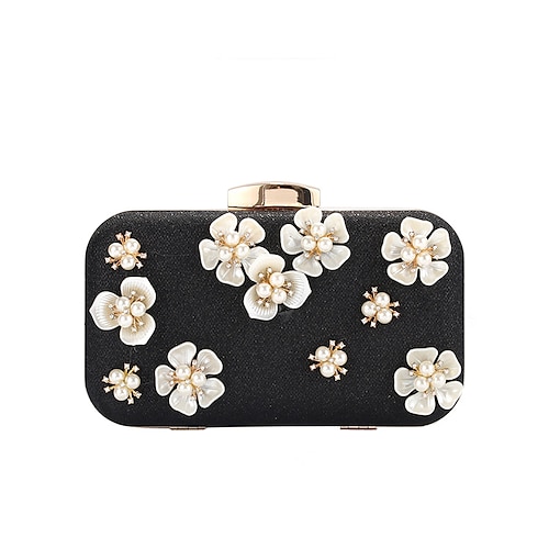 Clutch mit 3D-Blumenmuster für Damen mit Perlenakzenten und Goldkette – stilvolle Abendtasche für Hochzeiten, Partys und formelle Anlässe Silber Schwarz Gold