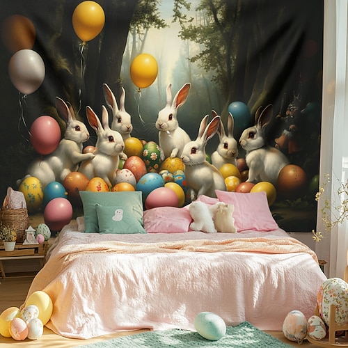 Hängender Wandteppich Eier Kaninchen Wandkunst Großer Wandteppich Wandmalerei Dekor Fotografie Hintergrund Decke Vorhang Heim Schlafzimmer Wohnzimmer Dekoration Image