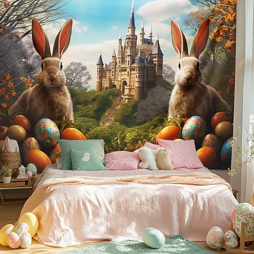 Hängender Wandteppich Eier Kaninchen Wandkunst Großer Wandteppich Wandmalerei Dekor Fotografie Hintergrund Decke Vorhang Heim Schlafzimmer Wohnzimmer Dekoration Image