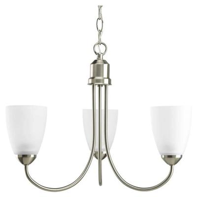 Progress Lighting 166831 - 3 Light Brushed Nickel Etched Glass Shade Chandelier Light Fixture (THREE-LIGHT BRUSHED NICKEL CHANDELIER (P4440-09))