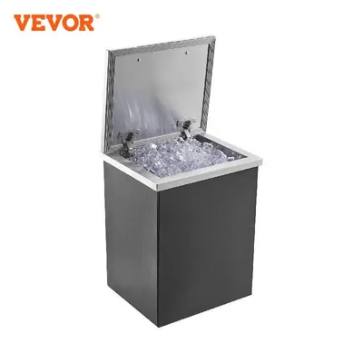 SucceBuy Drop in Ice Chest Stainless Steel Ice Cooler Commercial Ice Bin with Hinged Cover Outdoor Kitchen Ice Bar