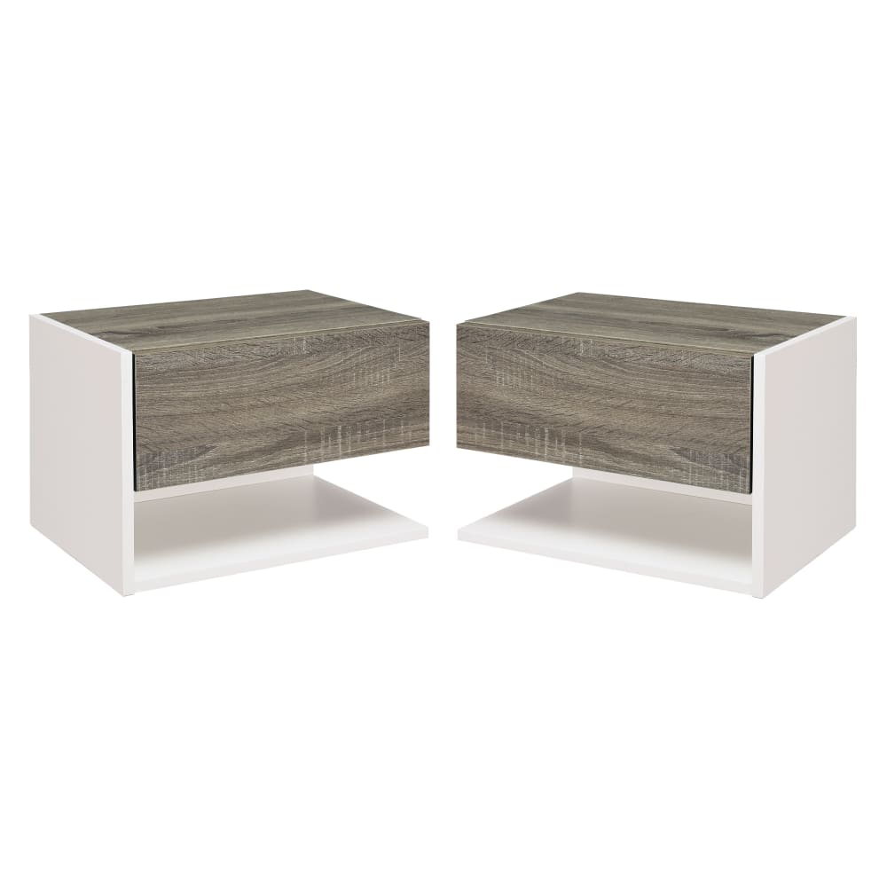 Lot de 2 tables de chevet murales aspect chêne clair blanc