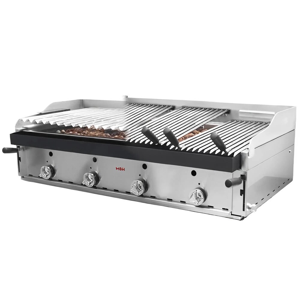 MBH - MAQUINARIA BAR HOSTELERIA MBH - Professioneller Gas Lavasteingrill, 120 cm, aus rostfreiem Stahl und baskischer Grill für Restaurant, Catering. Image