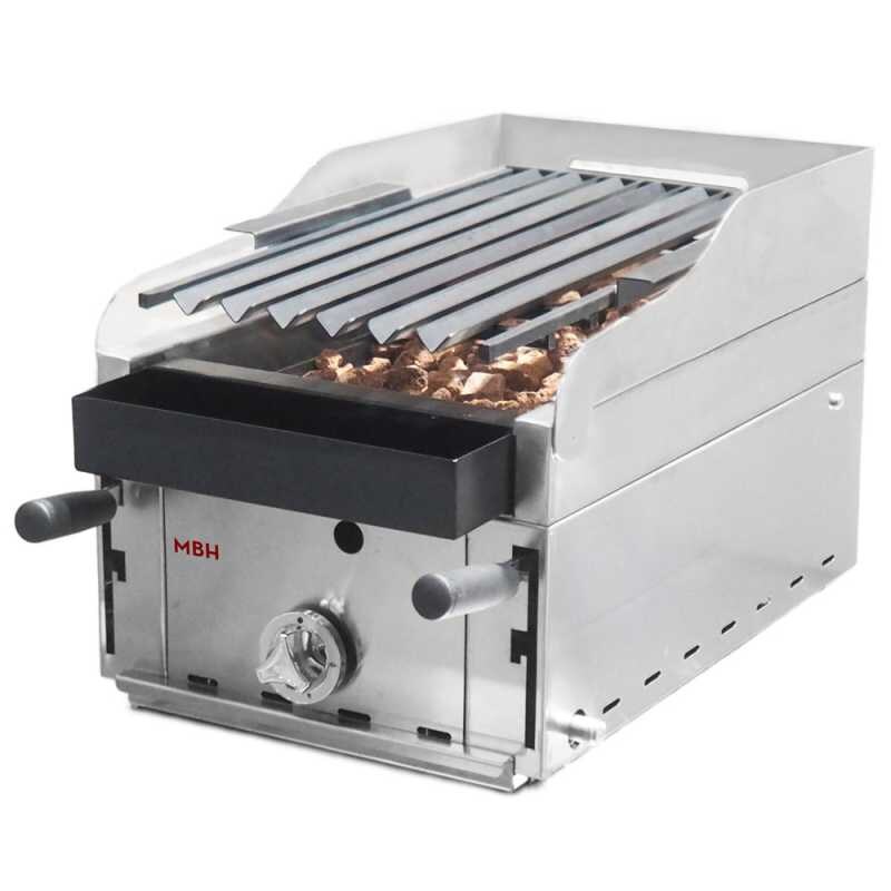 MBH - MAQUINARIA BAR HOSTELERIA MBH - Professioneller Gas Lavasteingrill 35 cm wirtschaftlich. Industrieller Grill mit gebläutem Grill und Lätzchen für Bar und Restaurant. Image