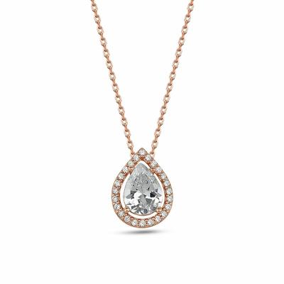 dKeniz Anhänger mit Kette 925/- Sterling Silber Zirkonia weiß 42 cm + 3cm Weiss Damen Image