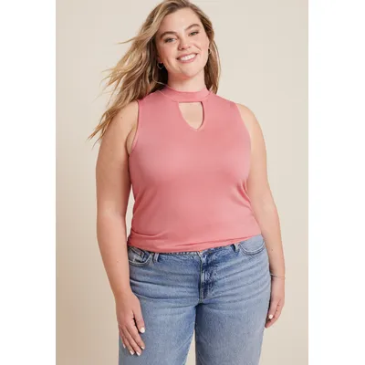 Maurices 2X Plus Size Women's Crepe Cut Out Mock Neck Tank Top Pink