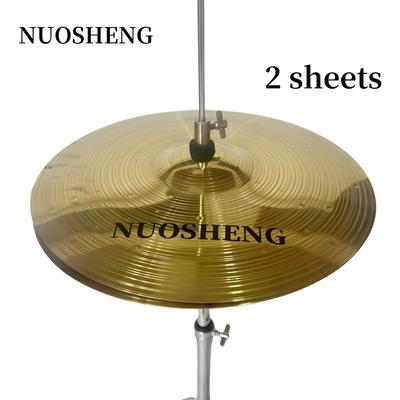"TEMU Nuosheng 14" Yellow Brass Alloy Cymbals With Case, 2 Sheets, Stainless Steel, Professional Drum Set Accessories" Image