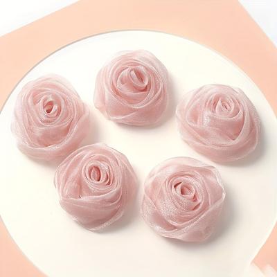 "TEMU 6pcs 1.8" Chiffon Rose Rolls - Versatile Organza Flower Accents For Diy Crafts, Hair Clips & Home Decor | Christmas, Easter, Valentine's, Day & Graduation" Image