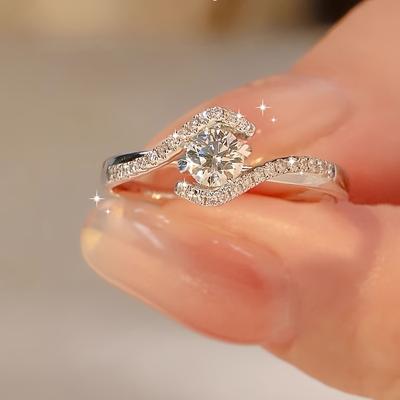 TEMU Elegant 925 Sterling Silver Ring, 3.6g Round Cut Synthetic Zirconia, Celestial Symbol, Birthstone, Daily & Gift Occasion, Valentine's Day Jewelry, Simple Image