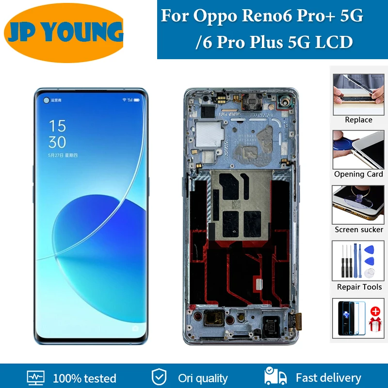 6.55 "AMOLED originale per OPPO Reno6 Pro Plus 5g LCD Touch Screen Digitizer per OPPO Reno 6Pro + 5G PENM00 LCD con cornice