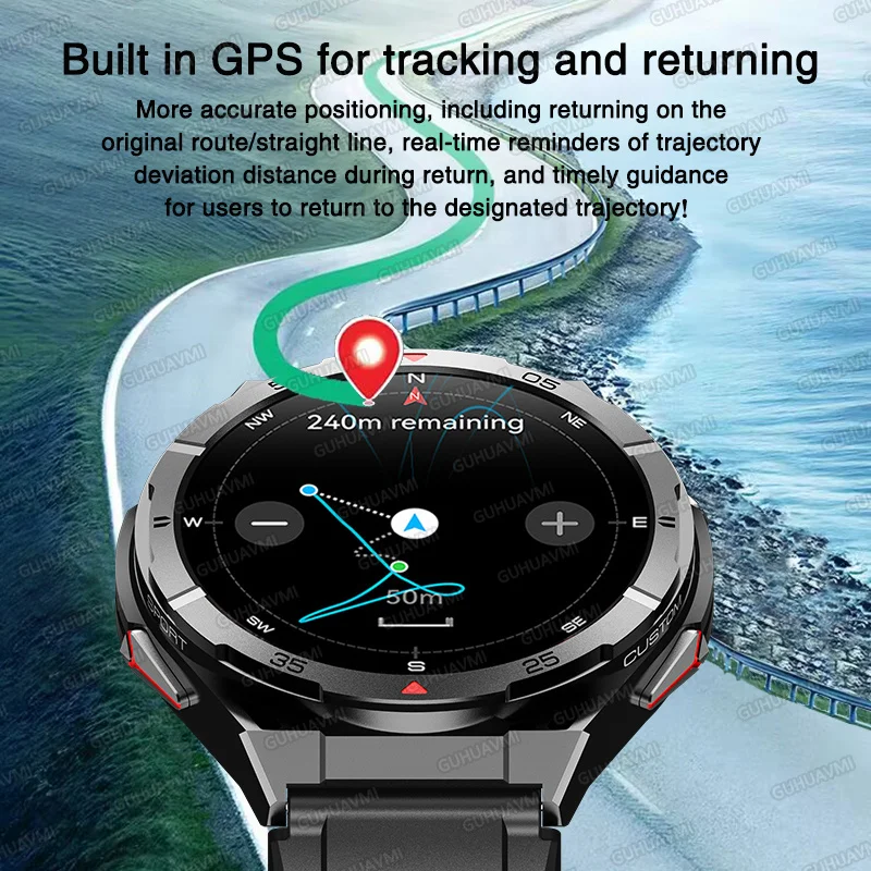 2025 Neue GPS-Sport-Smartwatch für Herren, HD-AMOLED-Kompass, Höhenmesser, integriertes GPS, Bluetooth-Anruf im Freien, wasserdichte Uhr Image