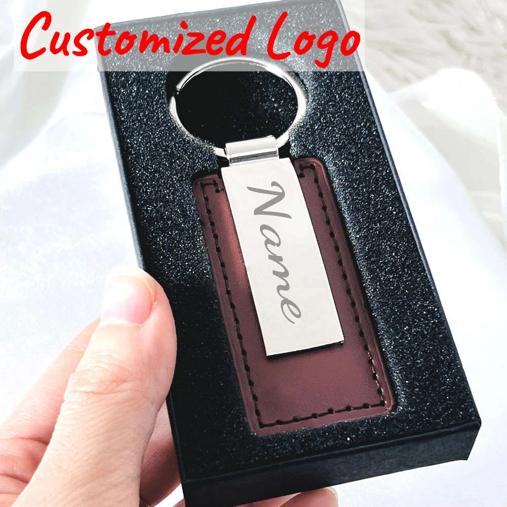 Heißer individueller Name Logo Metall Edelstahl für Auto Moto Schlüsselanhänger Männer und Frauen Schlüsselanhänger Leder gravierte Gravur Schlüsselanhänger Geschenk Image
