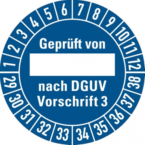 König Werbeanlagen Dreifke® Prüfplakette Geprüft von, nach DGUV Vorschrift 3 ab 29 - 30 mm Folie selbstklebend Image