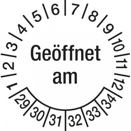 König Werbeanlagen Dreifke® Prüfplakette, Geöffnet am, Ø 30 mm, Dokumente - 30 mm Dokumentenfolie selbstklebend Image