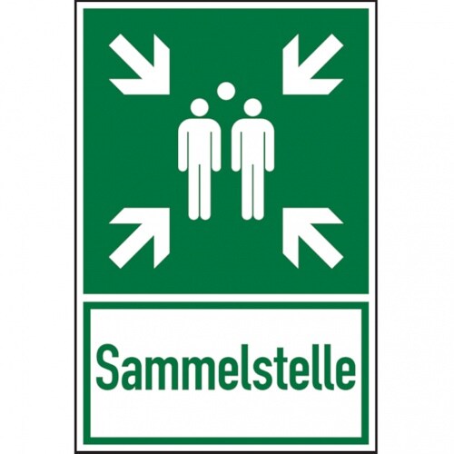König Werbeanlagen Dreifke® Rettungszeichen, Kombischild Sammelstelle - ASR A1.3 - 400x600x2 mm Aluverbund