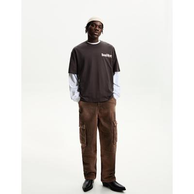 Bershka Relaxed-Fit Cargo Trousers Men 30 Brown