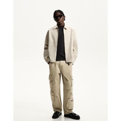 Bershka Multi-Cargo Baggy Trousers Men 32 Sand