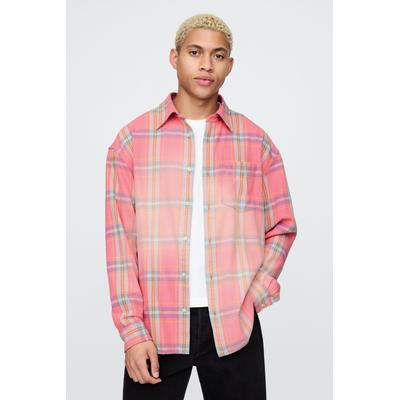 Gap Mens Pink Check Cotton Twill Oversized Shirt - Pink Check