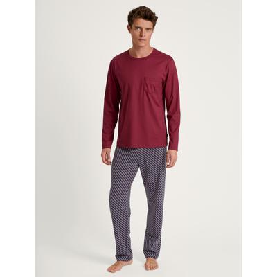 Pyjama CALIDA "Relax Imprint", Herren, Gr. S (46/48), rot (mars rot), Obermaterial: 100% Baumwolle, unifarben, gemustert, casual, bequem lang, Rundhals, Langarm, Homewear-Sets, mit aufgesetzter Brusttasche Image
