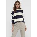 Strickpullover ONLY "ONLATIA L/S STRIPE PULLOVER KNT NOOS", Damen, Gr. S (36), grau (weißcap gray stripes), Strick, Obermaterial: 50% Viskose, 27% Nylon, 23% Polyester, gestreift, modisch, regular fit hüftlang, Rundhals, Langarm Rippbündchen, Pullover