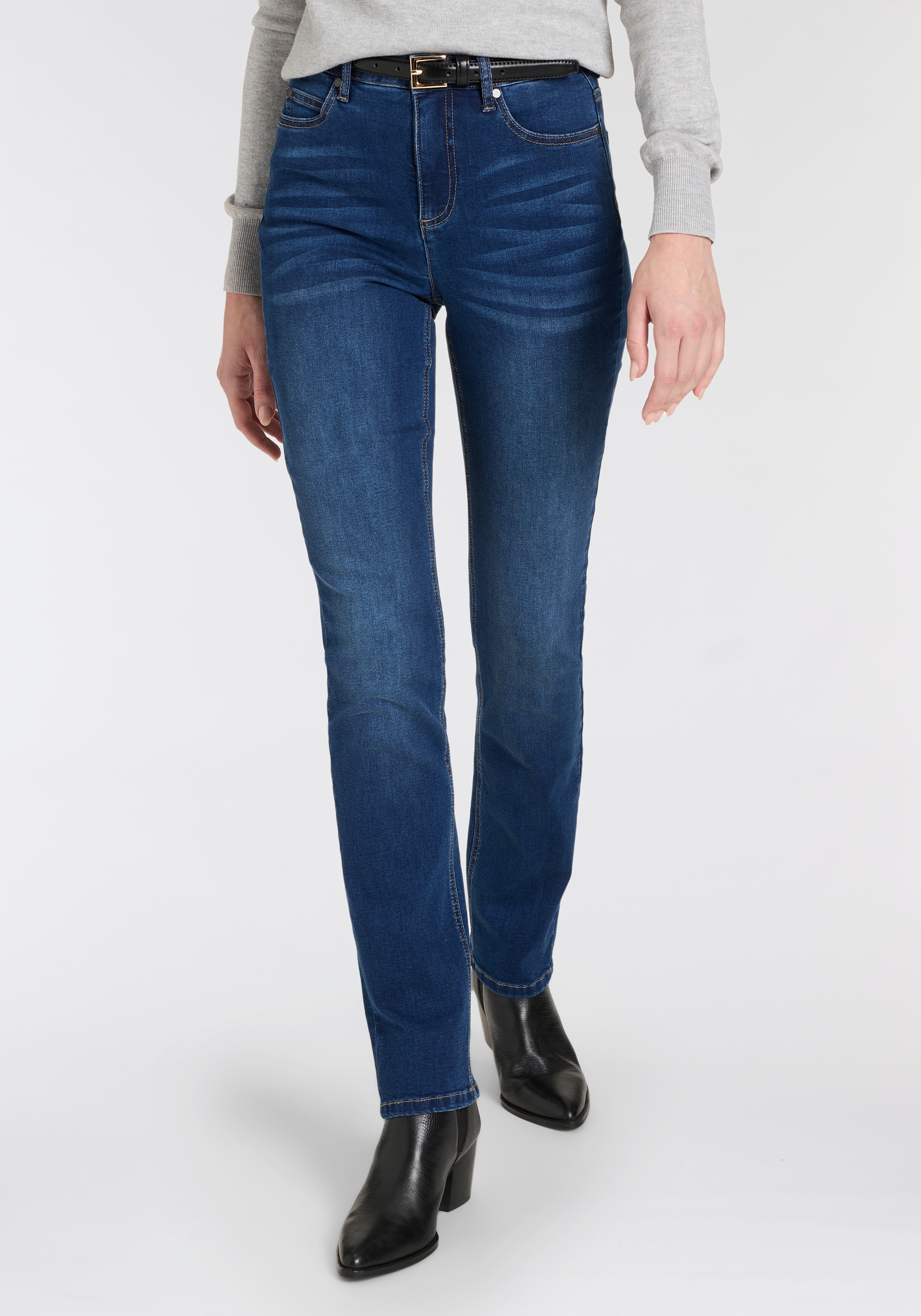 Gerade Jeans ARIZONA "Ultra-Stretch", Damen, Gr. 24, K + L Gr, blau (dunkelblau use), Denim/Jeans, Obermaterial: 74% Baumwolle, 24% Polyester, 2% Elasthan, unifarben, Basic, gerade lang, Jeans, Used-Look-Waschung