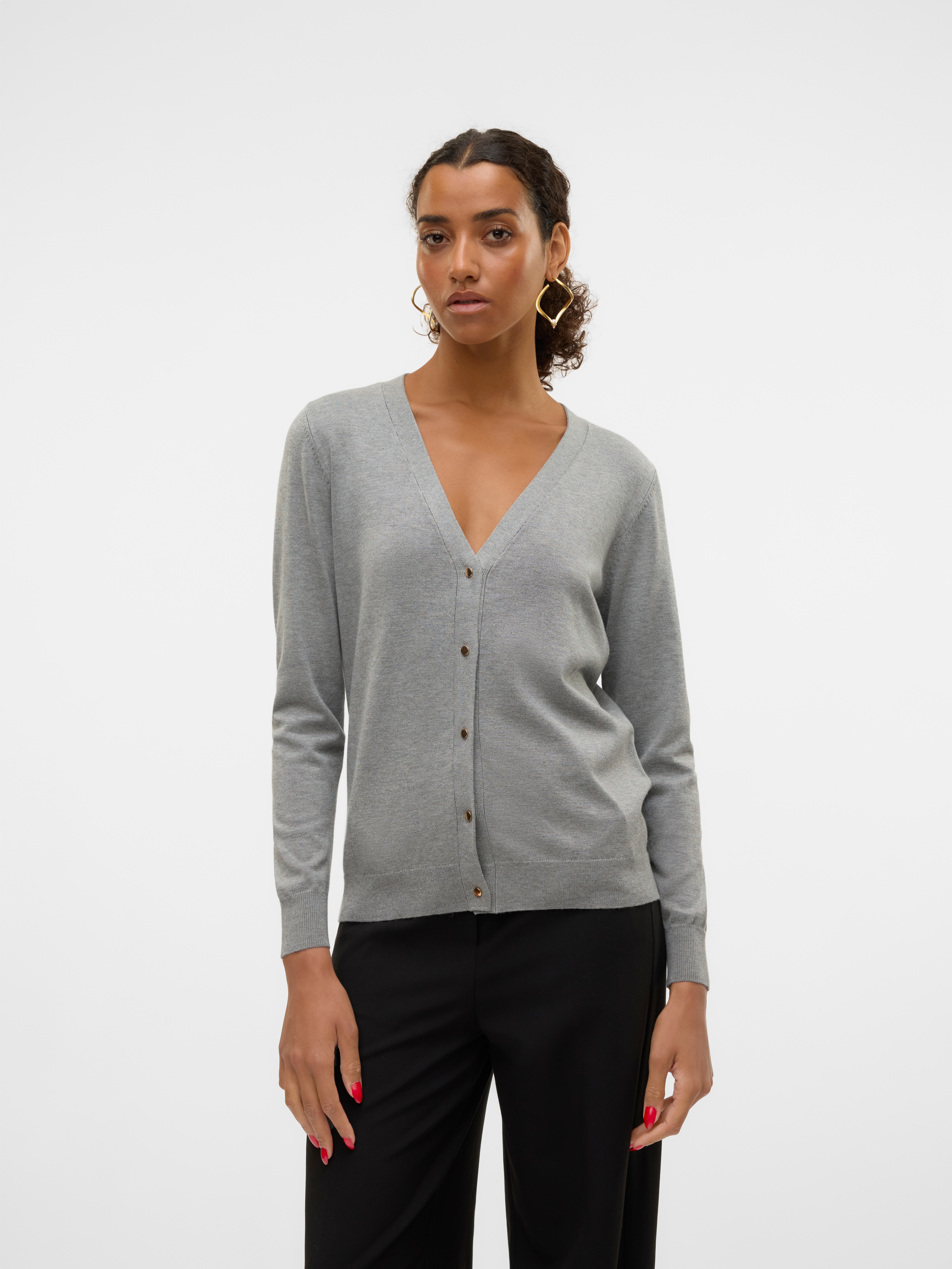 Strickjacke VERO MODA "VMSILJE LS V-NECK CARDIGAN GA NOOS", Damen, Gr. XS, grau (medium grau melange), Feinstrick, Obermaterial: 77% Viskose, 23% Polyester, meliert, unifarben, Basic, loose fit hüftbedeckend, V-Ausschnitt, Strickbündchen,...