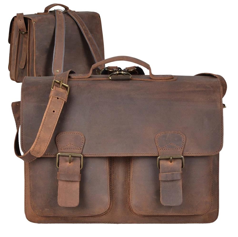 Ruitertassen Lederranzen 42cm XXL Schulranzen Schultasche 3 Fächer 2 Vortaschen Rückengurte Tragegriff Schultergurt ranger braun 2258-73 Image