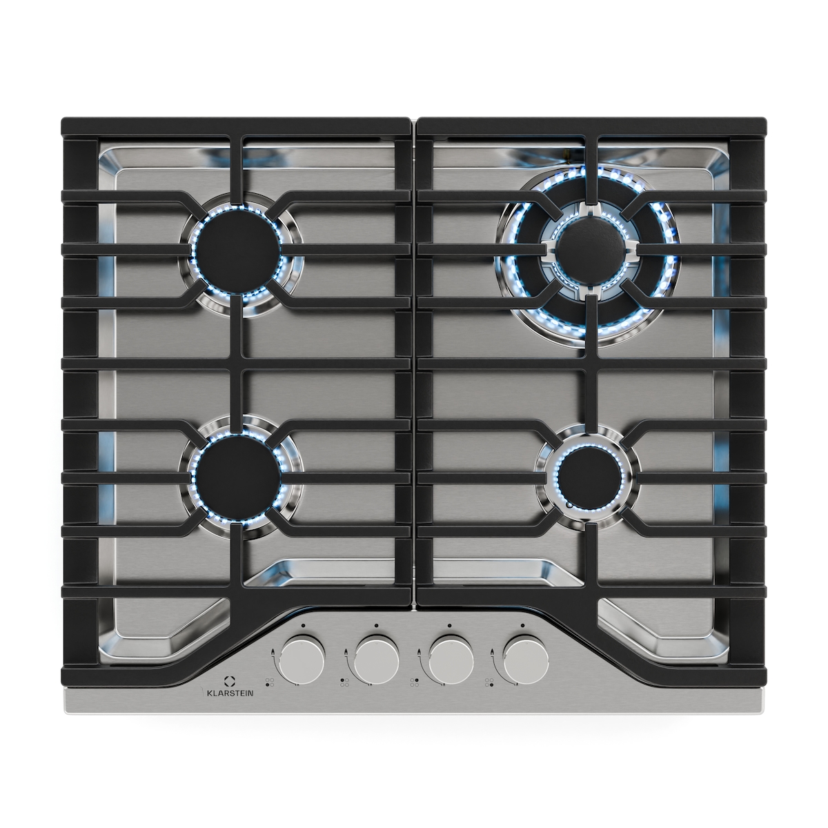 Klarstein Turbocast Gaskochfeld | 304er Edelstahl | 4-Brenner | Profi-Gusseisenhalter | Wok-Brenner Silber Image