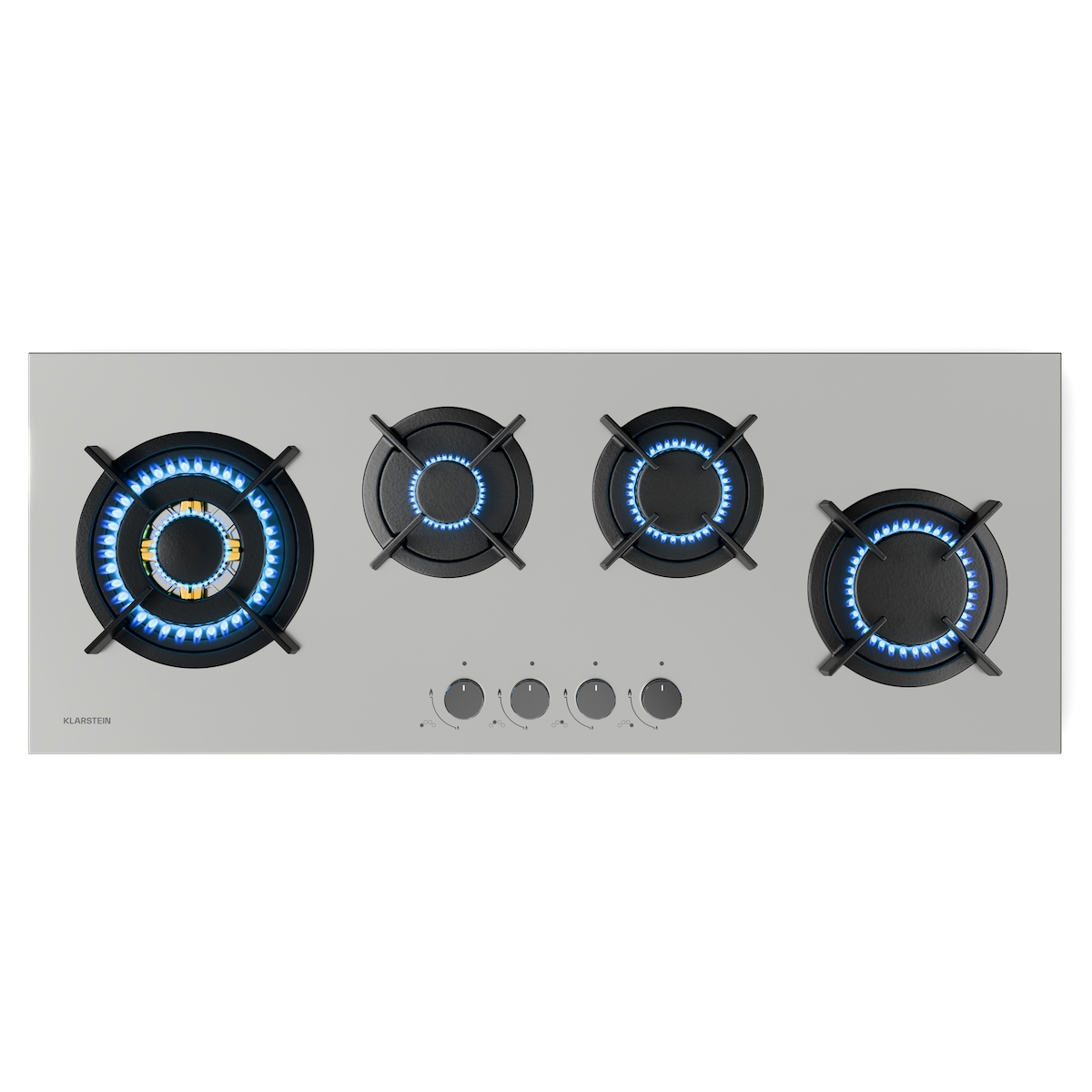 Klarstein Goldflame 4 Slim Gaskochfeld | 4 Brenner | für Flüssig- oder Erdgas | elektr. Zündung Silber Image